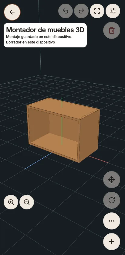 Espacio 3D con un nicho montado y controles de movimiento.