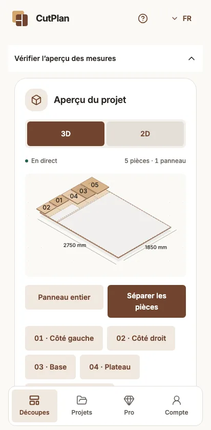 Aperçu isométrique du panneau avec pièces séparées.